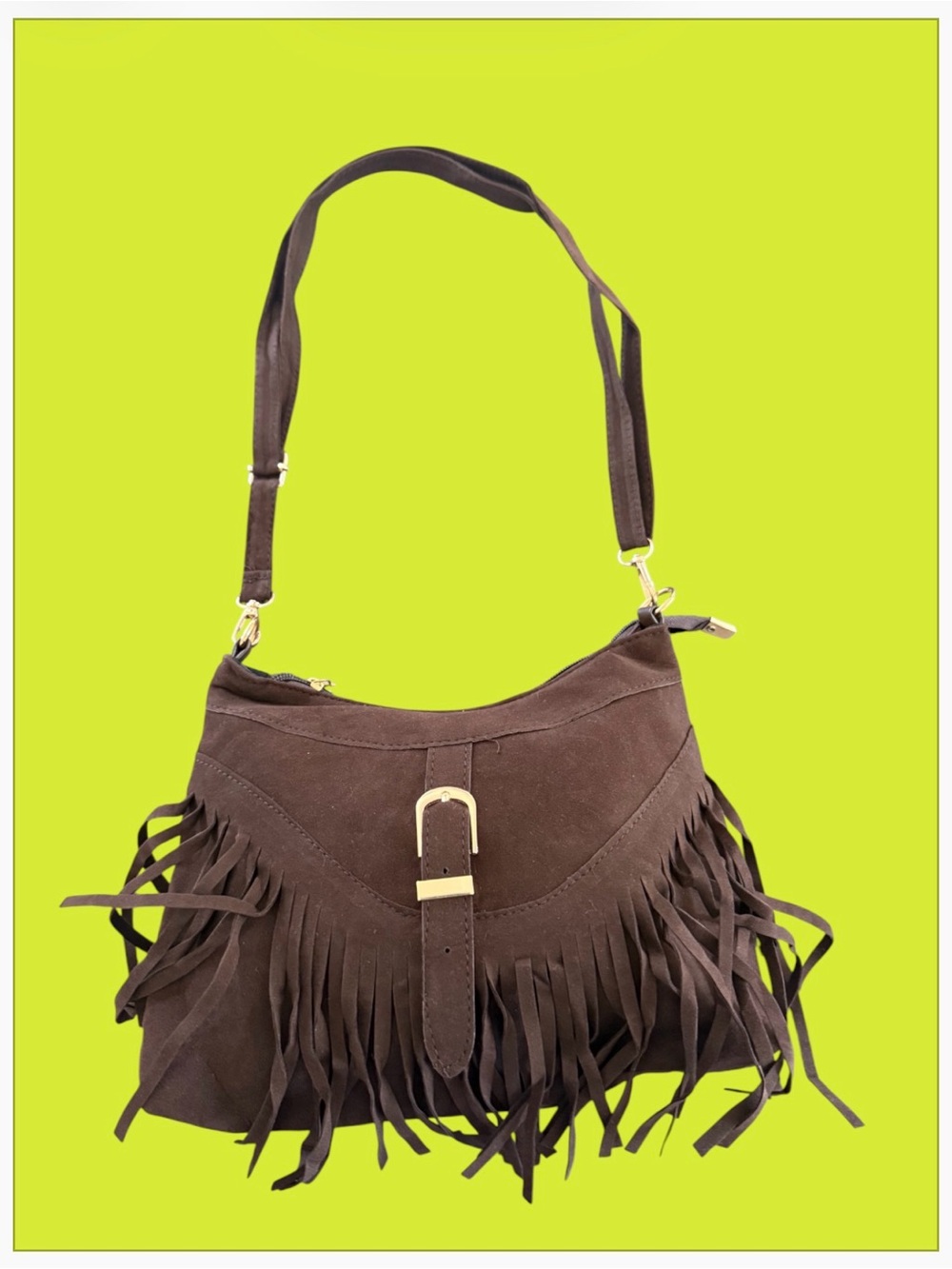 Brown Suede Fringe Hobo Bag Crossbody